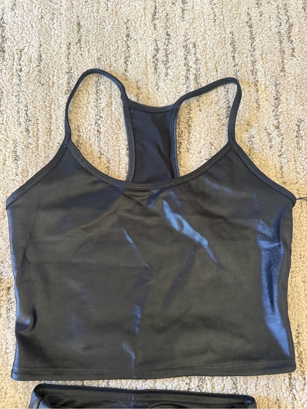 Koral Black Faux Leather High-Waist Cropped Leggings & Crop Tank Set - Picture 2 of 6